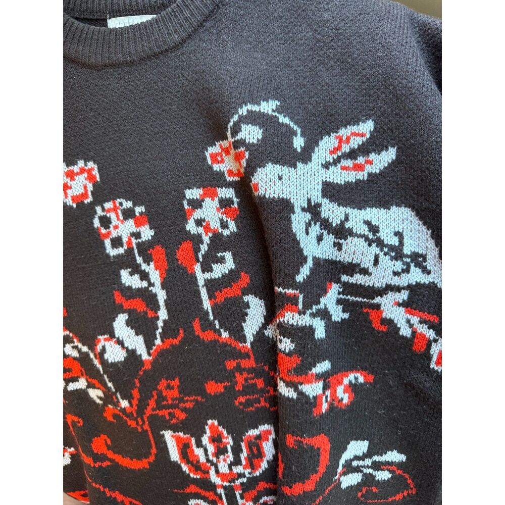 Cooperative Women's Deep Purple Floral Sweater with Rabbits Size Medium - Picture 3 of 5